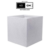 Quebec Square Rotomolded Plastic Pot for Home & Garden (White Stone Finish, Pack of 1)
