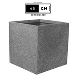 Quebec Square Rotomolded Plastic Pot for Home & Garden (Grey Stone Finish, Pack of 1)