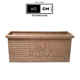 Flora Rectangle Rotomolded Plastic Pot for Home & Garden (Pack Of 1, Sand Stone Finish)