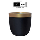 Hug A Plant | Milano Short-Dual Tone Rotomolded Round Plastic Pot With Inner for Home & Garden (Pack of 1, Gold & Black)