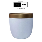 Hug A Plant | Milano Short-Dual Tone Rotomolded Round Plastic Pot With Inner for Home & Garden (Pack of 1, Gold & White)