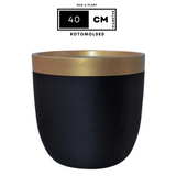 Hug A Plant | Milano Short-Dual Tone Rotomolded Round Plastic Pot With Inner for Home & Garden (Pack of 1, Gold & Black)