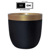 Hug A Plant | Milano Short-Dual Tone Rotomolded Round Plastic Pot With Inner for Home & Garden (Pack of 1, Gold & Black)