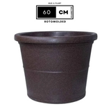 Duro Rotomolded Round Plastic Pot For Home & Garden (Brown Stone Finish, Pack Of 1)