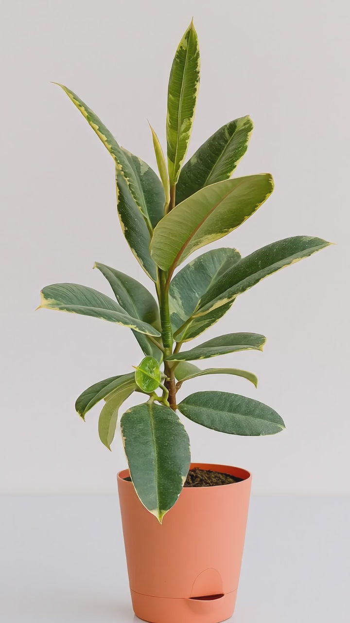 Hug A Plant | Variegated Rubber Plant | Ficus Elastica Tineke in Krish 12 Plastic Pot | Indoor Air Purifying Plant | Home & Office Décor