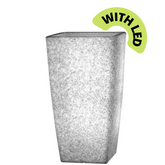 Paris 40 Rotomolded Square Plastic Pot with LED for Home & Garden (40CM | 15.7 INCH, Square, White Stone Finish, with Led)