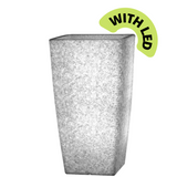 Paris 40 Rotomolded Square Plastic Pot with LED for Home & Garden (40CM | 15.7 INCH, Square, White Stone Finish, with Led)