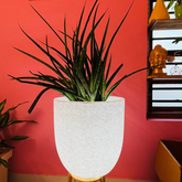 Milano 40cm Led Round Plastic Pot with Wheels for Home & Garden (40CM | 15.7 INCH, White Stone Finish)