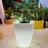 Paris 40cm Rotomolded Square Plastic Pot with LED for Home & Garden (40CM | 16 INCH, Square, White Stone Finish, with Led)