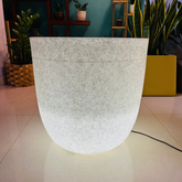 Milano 50cm Led Round Plastic Pot with Wheels for Home & Garden (50CM | 19.6 INCH, White Stone Finish)