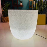 Milano 50cm Led Round Plastic Pot with Wheels for Home & Garden (50CM | 19.6 INCH, White Stone Finish)