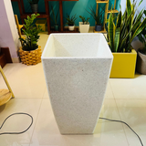 Paris 40cm Rotomolded Square Plastic Pot with LED for Home & Garden (40CM | 16 INCH, Square, White Stone Finish, with Led)