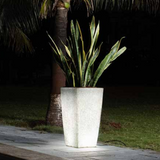 Paris 40cm Rotomolded Square Plastic Pot with LED for Home & Garden (40CM | 16 INCH, Square, White Stone Finish, with Led)