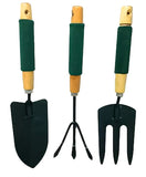 GARDENING TOOL WOOD HANDLE CULTIVATOR TROWEL FORKS TOOL SET (3 PACK)