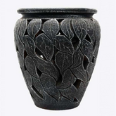 Terracotta Leaf Cutting Jar Rock Finish