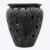 Terracotta Leaf Cutting Jar Rock Finish