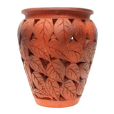 Terracotta Leaf Cutting Jar Smoke Finish