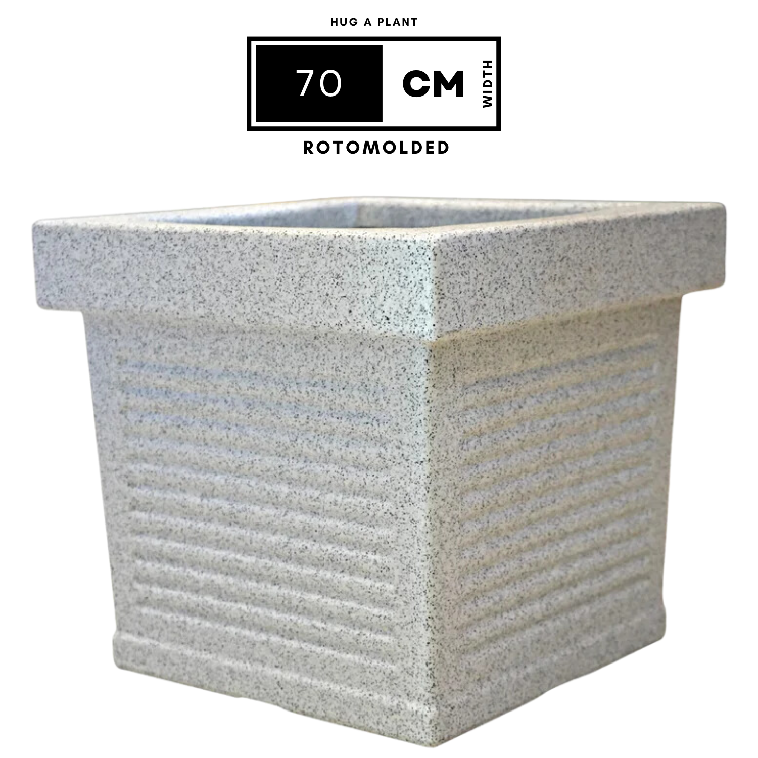 Cubo Rotomolded Square Plastic Pot For Home & Garden (White Stone Finish, Pack Of 1)