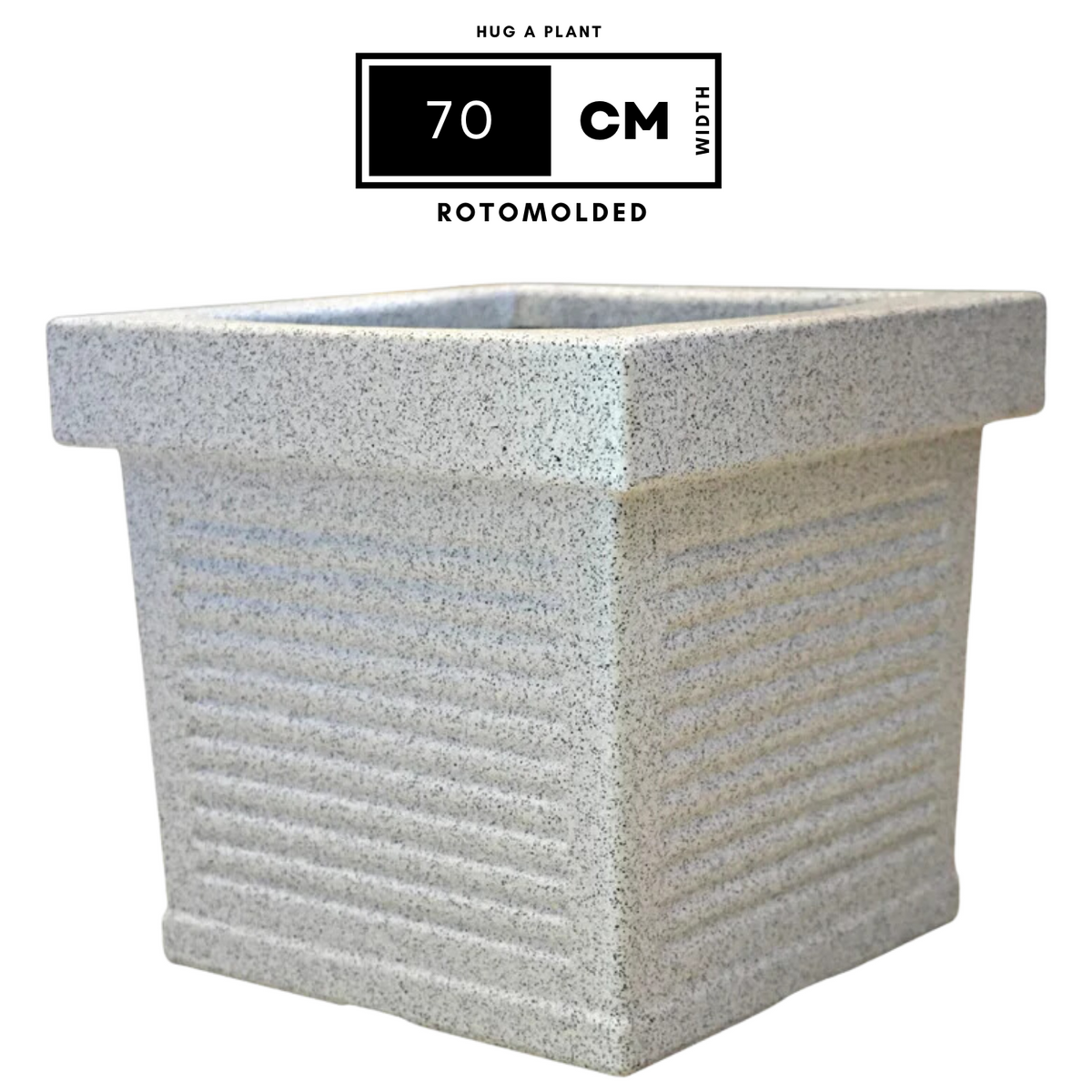 Cubo Rotomolded Square Plastic Pot For Home & Garden (White Stone Finish, Pack Of 1)