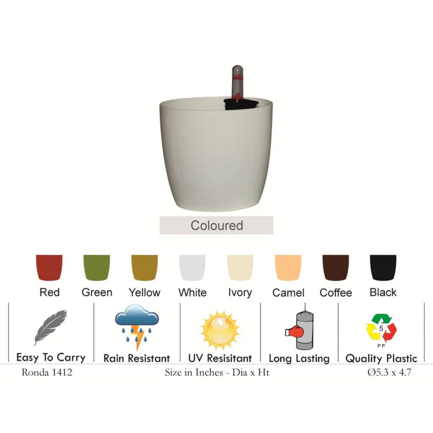 Ronda 1412 Round Plastic Pot (Without Self-Wateriing Kit)