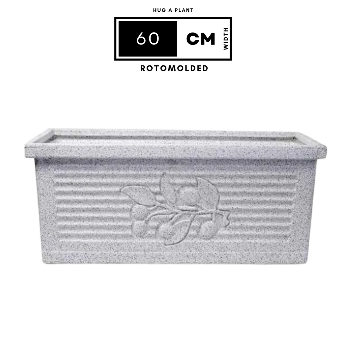 Flora Rectangle Rotomolded Plastic Pot for Home & Garden (Pack Of 1, White Stone Finish)
