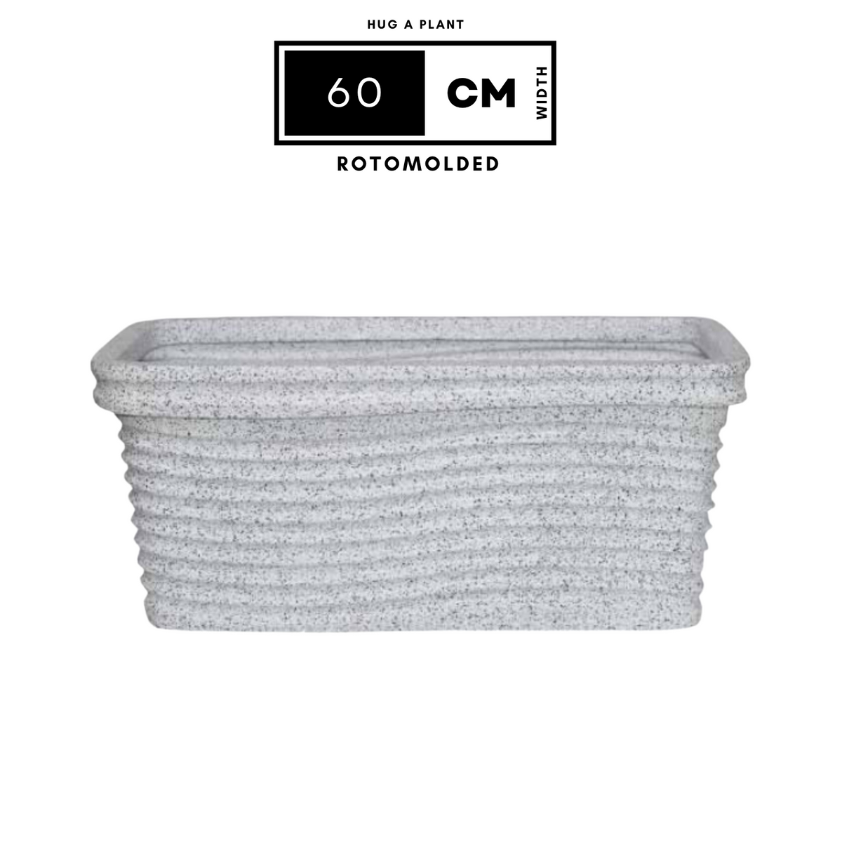 Florence Rectangle Rotomolded Plastic Pot With Wheels for Home & Garden (Pack Of 1, White Stone Finish)