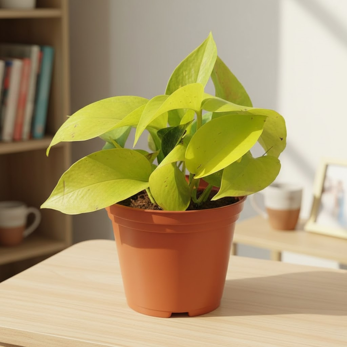 Golden Money Plant in 4 Inch Gower Pot (Epipremnum aureum) | Indoor Air Purifying Ornamental Live Plant | Easy to Grow | Ideal for Home, Office & Gifting