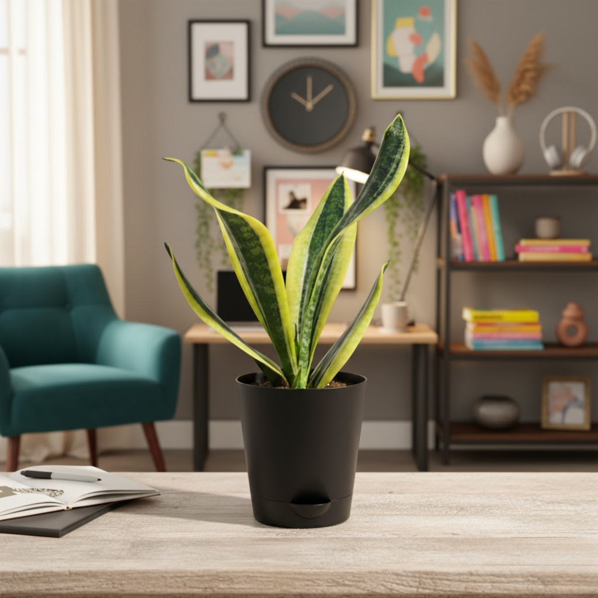 Sansevieria Futura Superba (Snake Plant) In 5 Inch Self-watering Pot | Indoor Air-Purifying Plant | Low-Maintenance | Ideal for Home & Office Décor (Pot Colour May Vary On Availability)