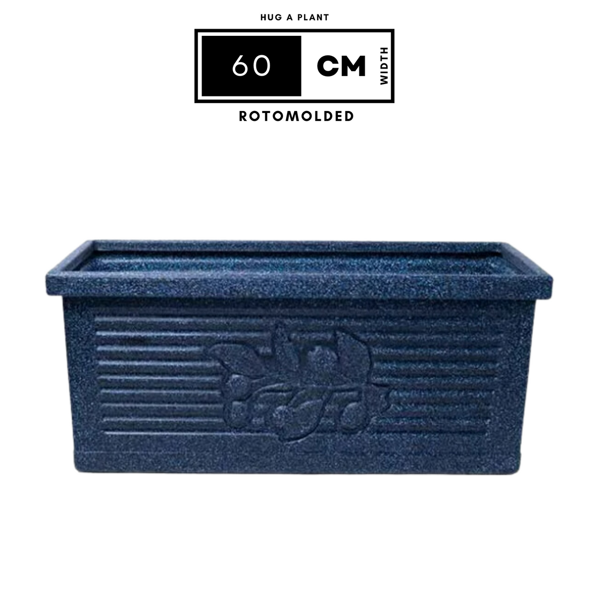 Flora Rectangle Rotomolded Plastic Pot for Home & Garden (Pack Of 1, Midnight Stone Finish)