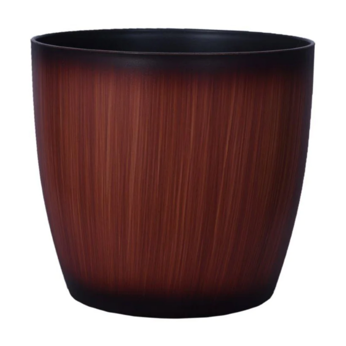 Ronda 1412 Wooden Finish Round Plastic Pot (Without Self-Watering Kit)
