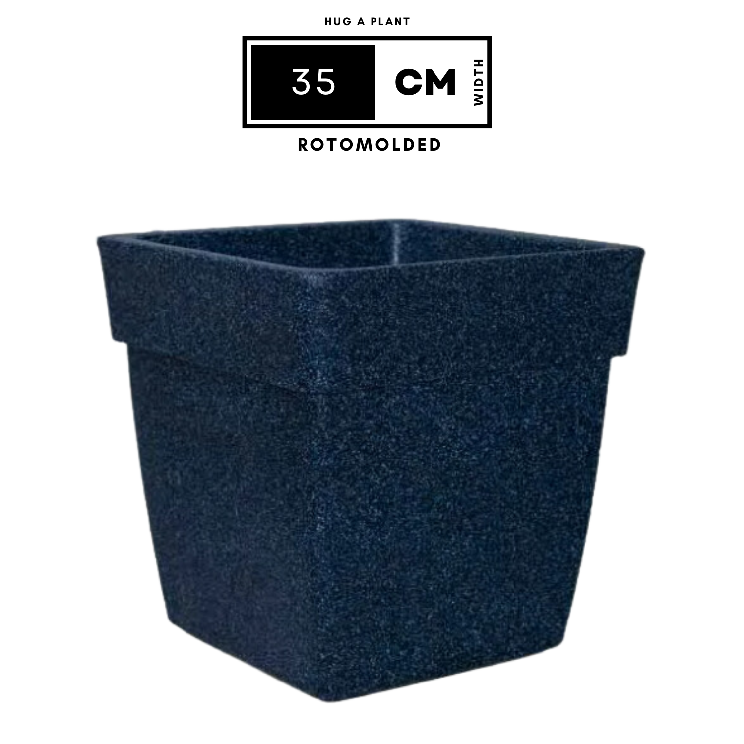Hug A Plant | Barca Square Rotomolded Plastic for Home & Garden (Midnight Stone Finish, Pack of 1)