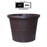Duro Rotomolded Round Plastic Pot For Home & Garden (Brown Stone Finish, Pack Of 1)