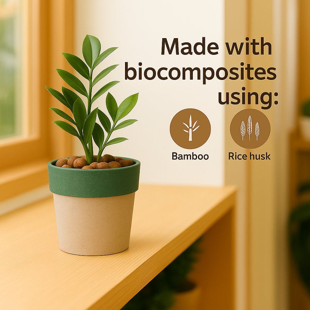 Eco Arty Round | Bamboo-Based, UV-Protected Tabletop Planters | Eco-Friendly Pots for Indoor Plants, Home Décor, Balcony & Garden