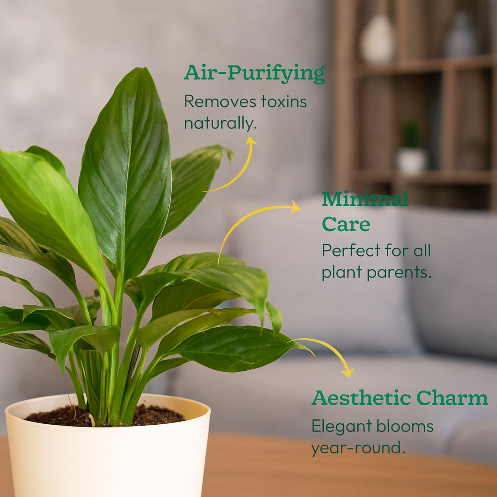Peace Lily | Indoor Air-Purifying Plant | Flowering Spathiphyllum in 4-Inch Self-Watering Pot | Perfect for Home & Office Décor (Pot Colour May Vary)