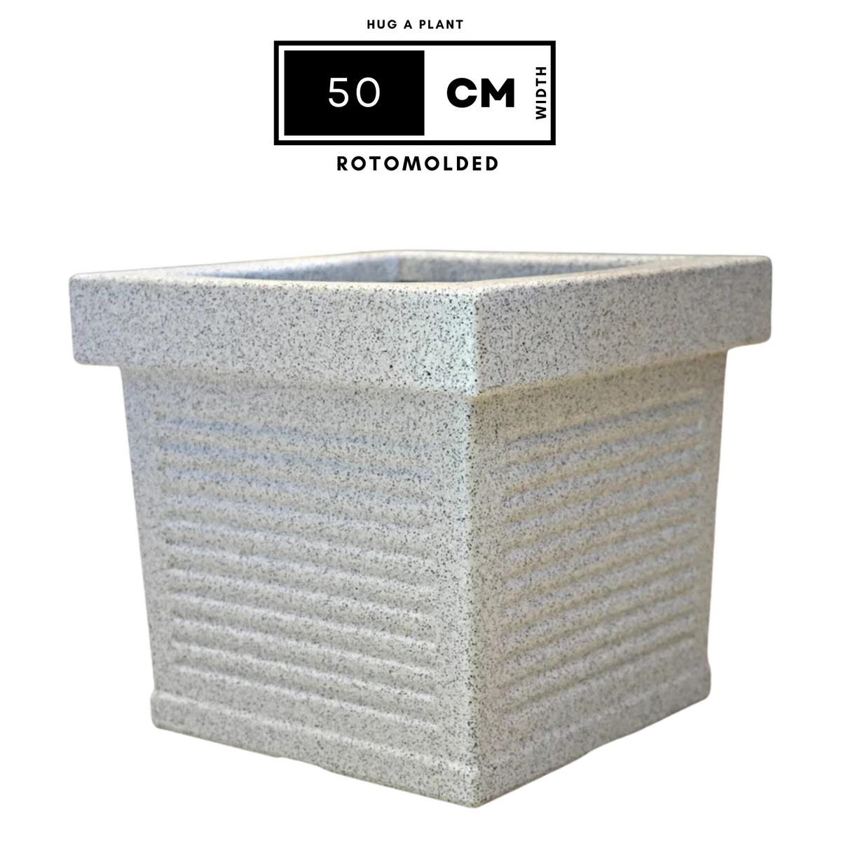 Cubo Rotomolded Square Plastic Pot For Home & Garden (White Stone Finish, Pack Of 1)