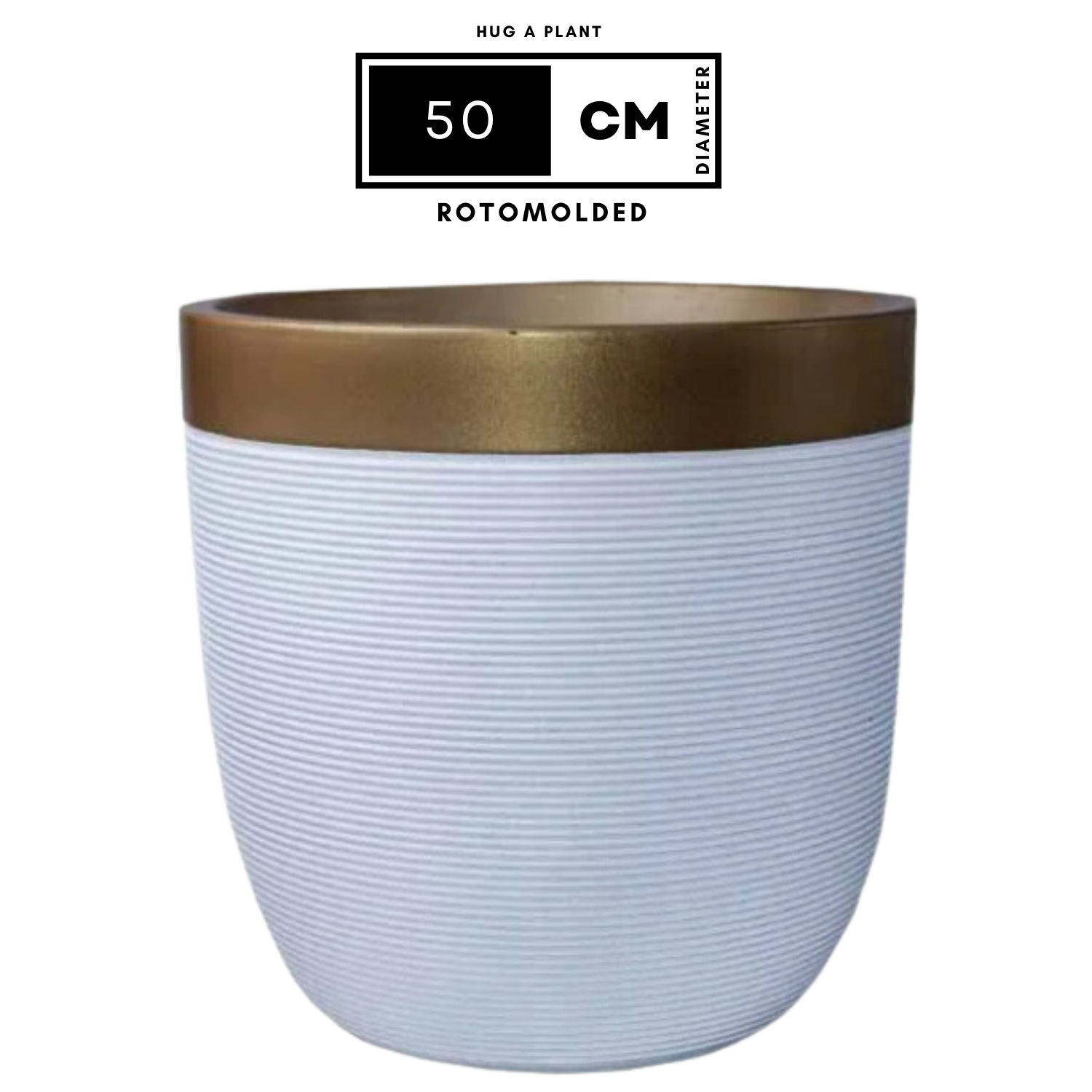 Hug A Plant | Milano Short-Dual Tone Rotomolded Round Plastic Pot With Inner for Home & Garden (Pack of 1, Gold & White)