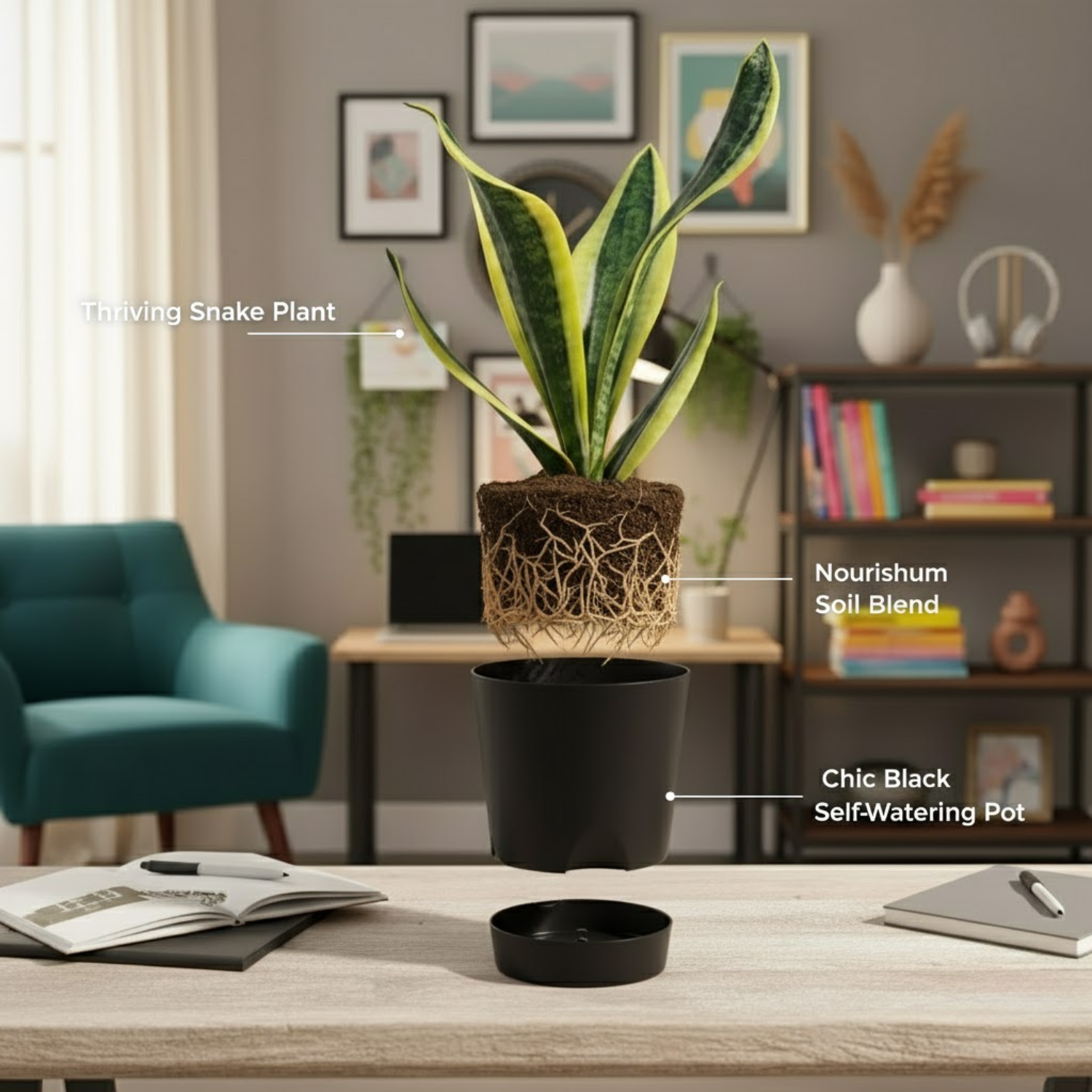 Sansevieria Futura Superba (Snake Plant) In 5 Inch Self-watering Pot | Indoor Air-Purifying Plant | Low-Maintenance | Ideal for Home & Office Décor (Pot Colour May Vary On Availability)