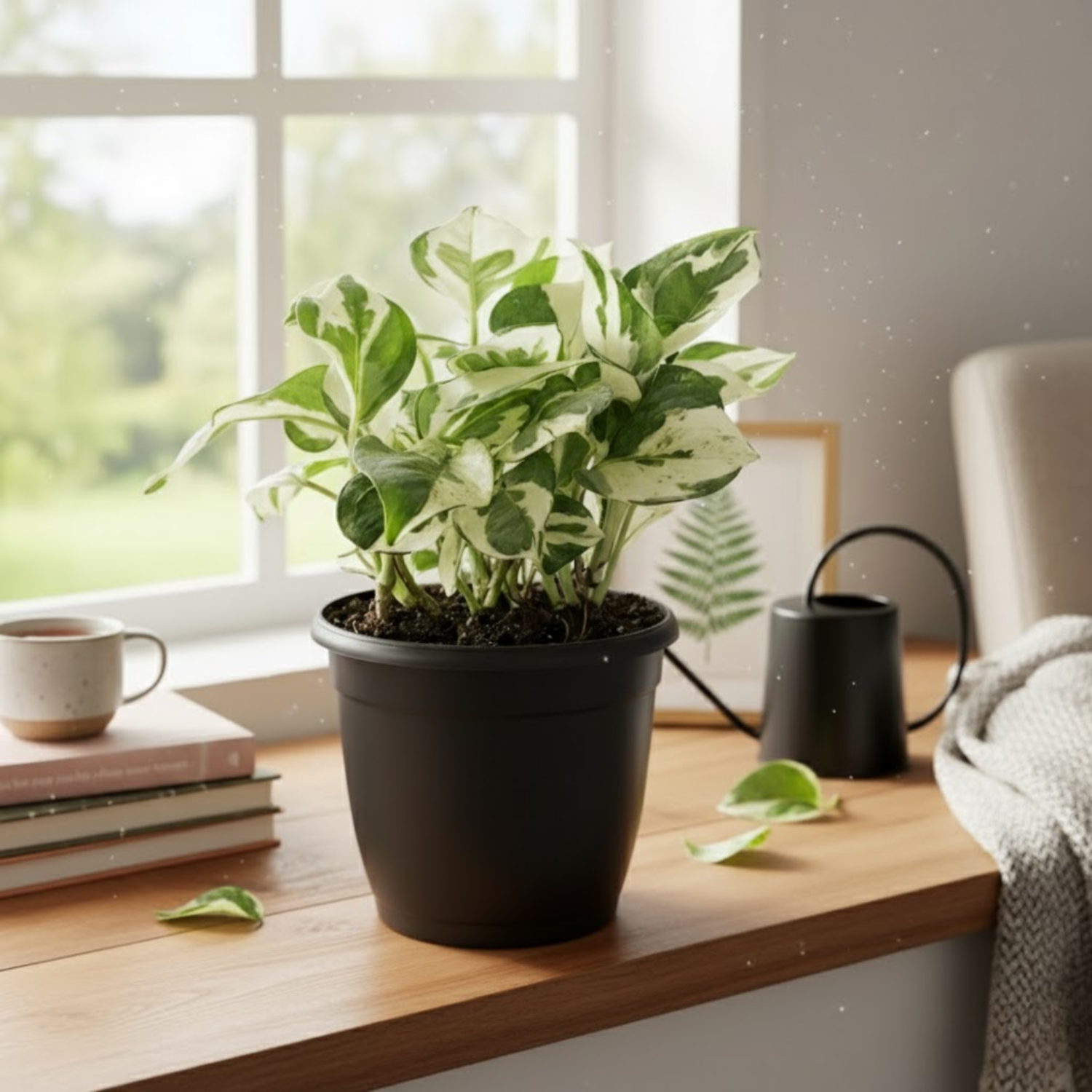 Money Plant Combo Set of 4 [Golden, Green, Marble Queen, N’Joy Pothos] Indoor Air-Purifying Live Plants for Home & Office Décor