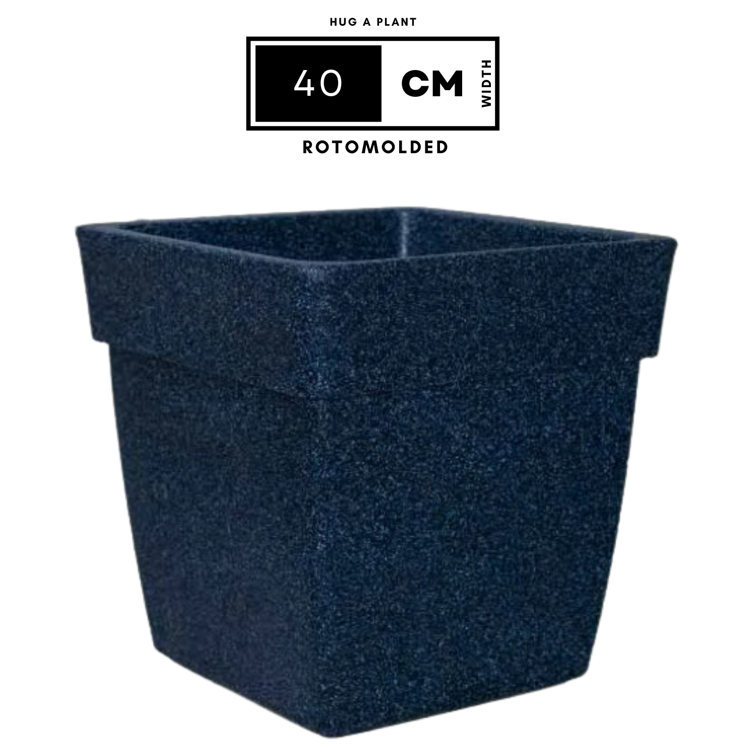 Hug A Plant | Barca Square Rotomolded Plastic for Home & Garden (Midnight Stone Finish, Pack of 1)
