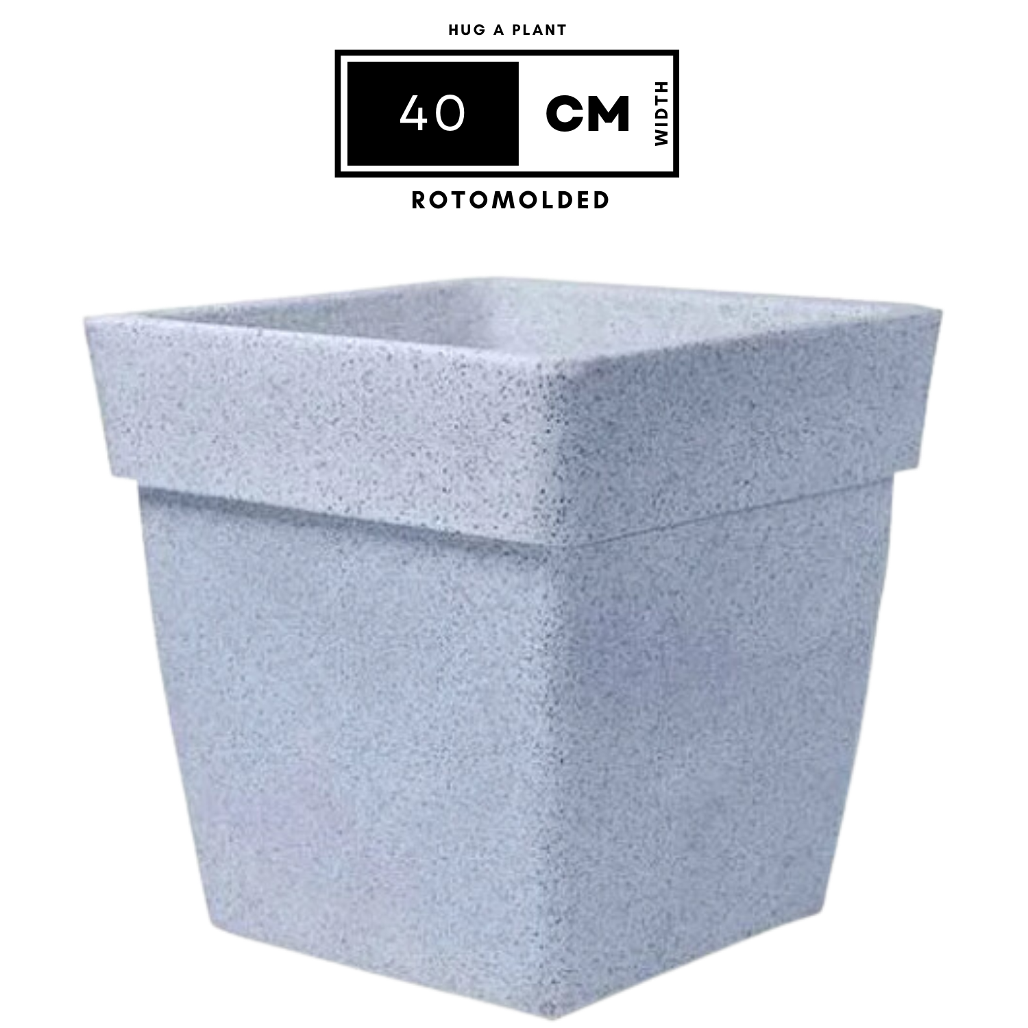 Hug A Plant | Barca Square Rotomolded Plastic for Home & Garden (White Stone Finish, Pack of 1)