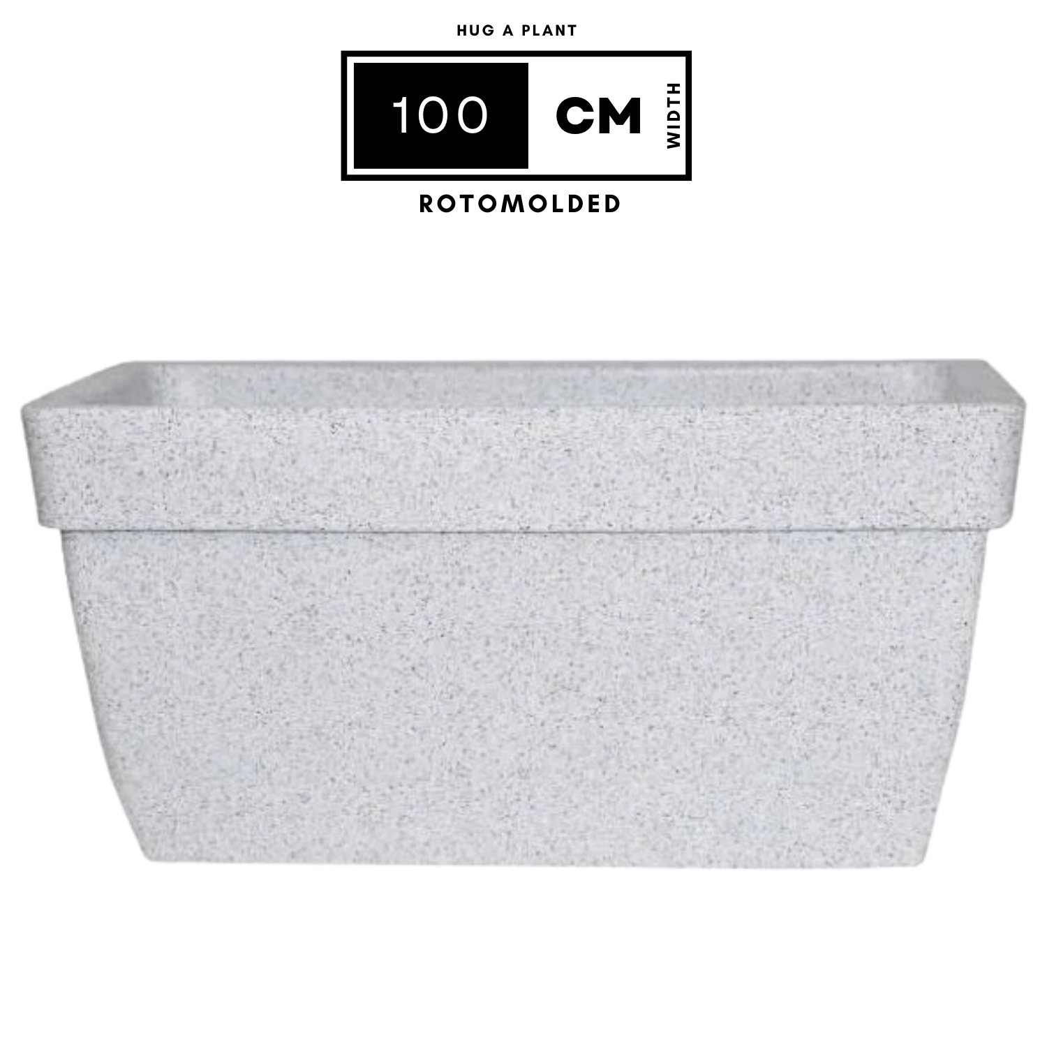 Hug A Plant | Barca Rectangle Rotomolded Plastic Pot with Wheels for Home & Garden (White Stone Finish, Pack of 1)