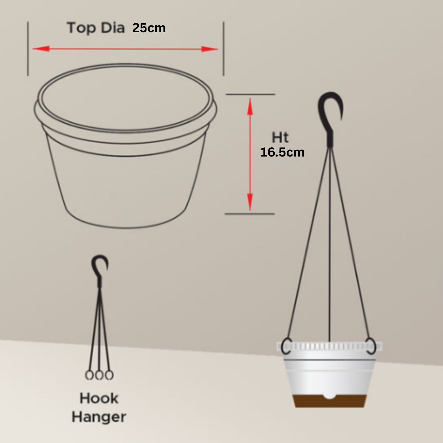 Tuka 25cm Self Watering Hanging Plastic Pot