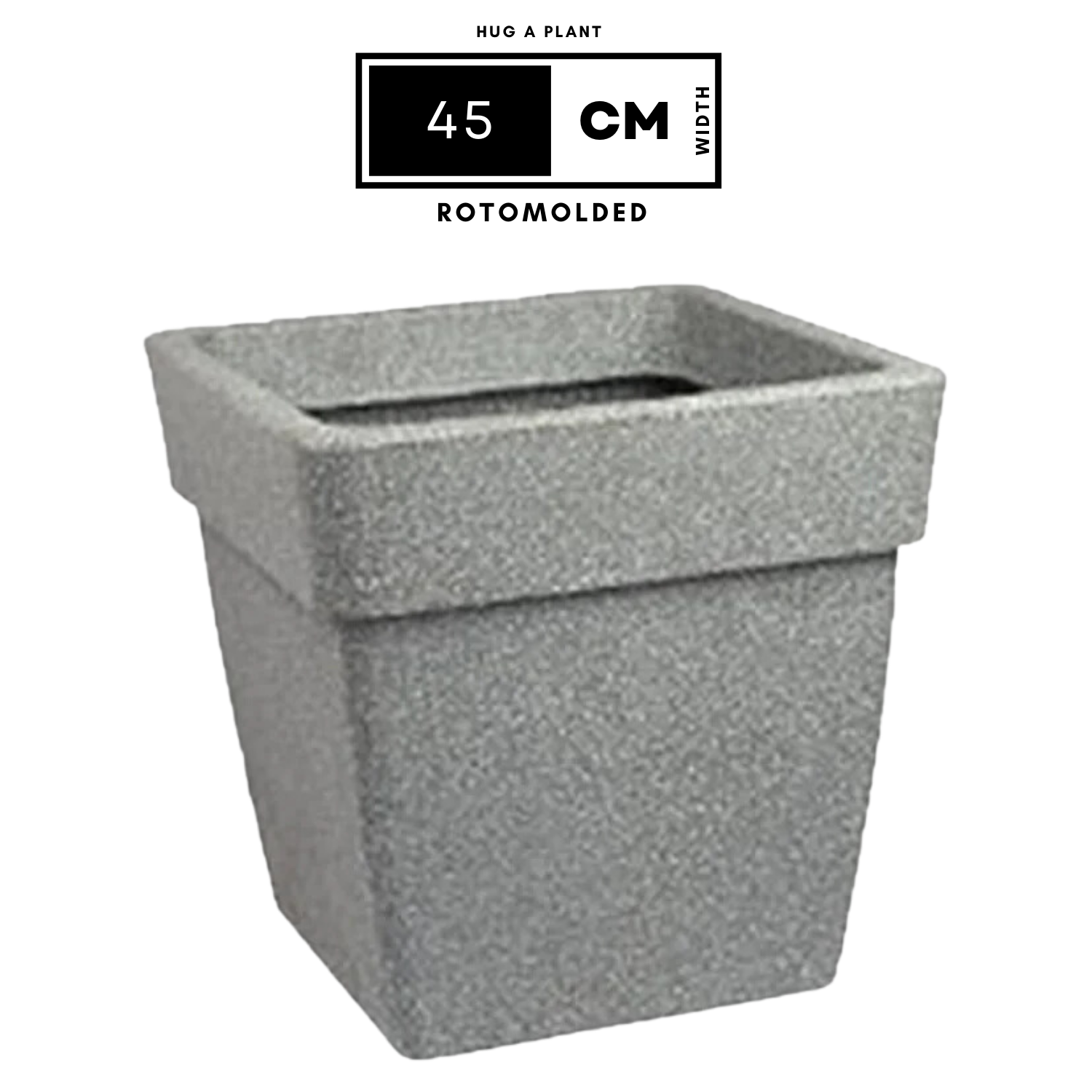 Hug A Plant | Barca Square Rotomolded Plastic for Home & Garden (Grey Stone Finish, Pack of 1)