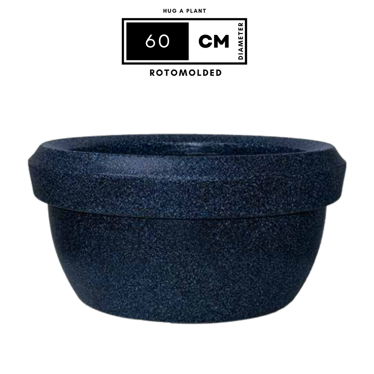 Hug A Plant | Lotus Bowl Rotomolded Round Plastic Pot for Home & Garden (Pack of 1, Midnight Stone Finish)