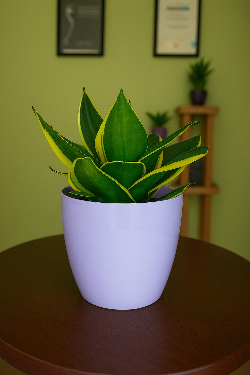 Hug A Plant | Sansevieria Stars and Stripes in Valencia 14cm Round Plastic Pot – Air Purifying Indoor Plant |