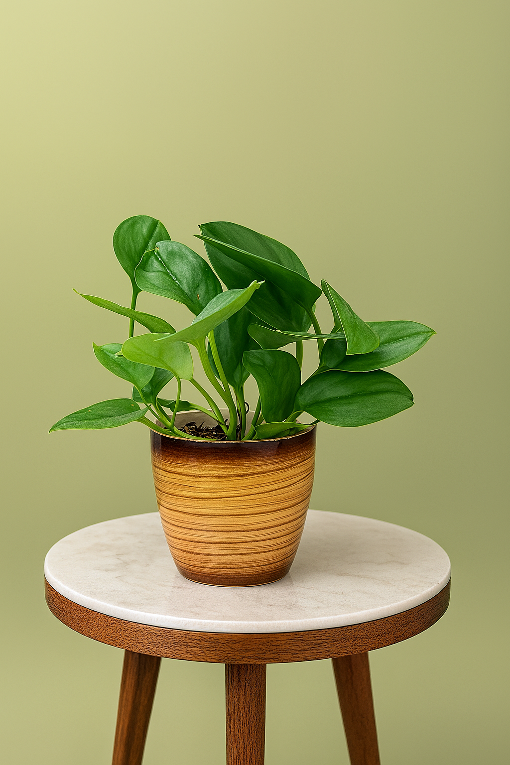 Hug A Plant | Scindapsus Moonlight in Ronda 1412 Ceramic-Finish Round Plastic Pot – Elegant Indoor Foliage Plant