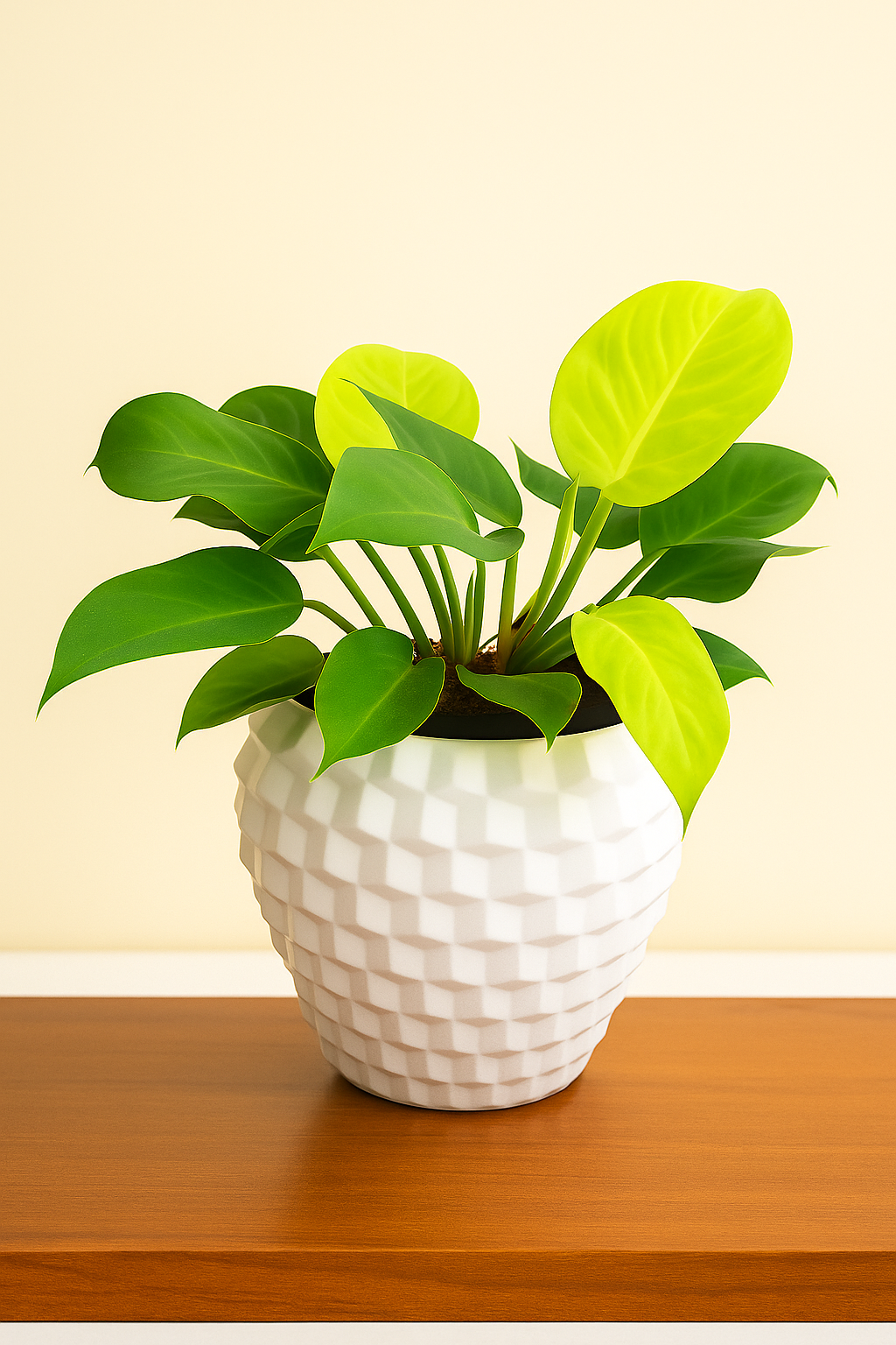 Hug A Plant | Philodendron | Moonshine Plant in Pixel Pot | Round Pot With inner For Tabletop | Office | Indoor Garden | Home& Garden
