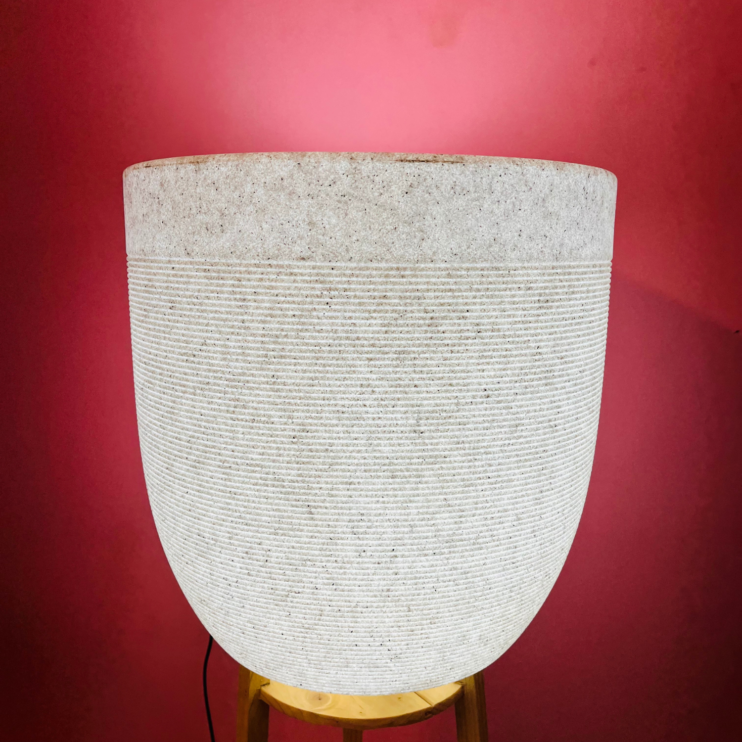 Milano 40cm Led Round Plastic Pot with Wheels for Home & Garden (40CM | 15.7 INCH, White Stone Finish)