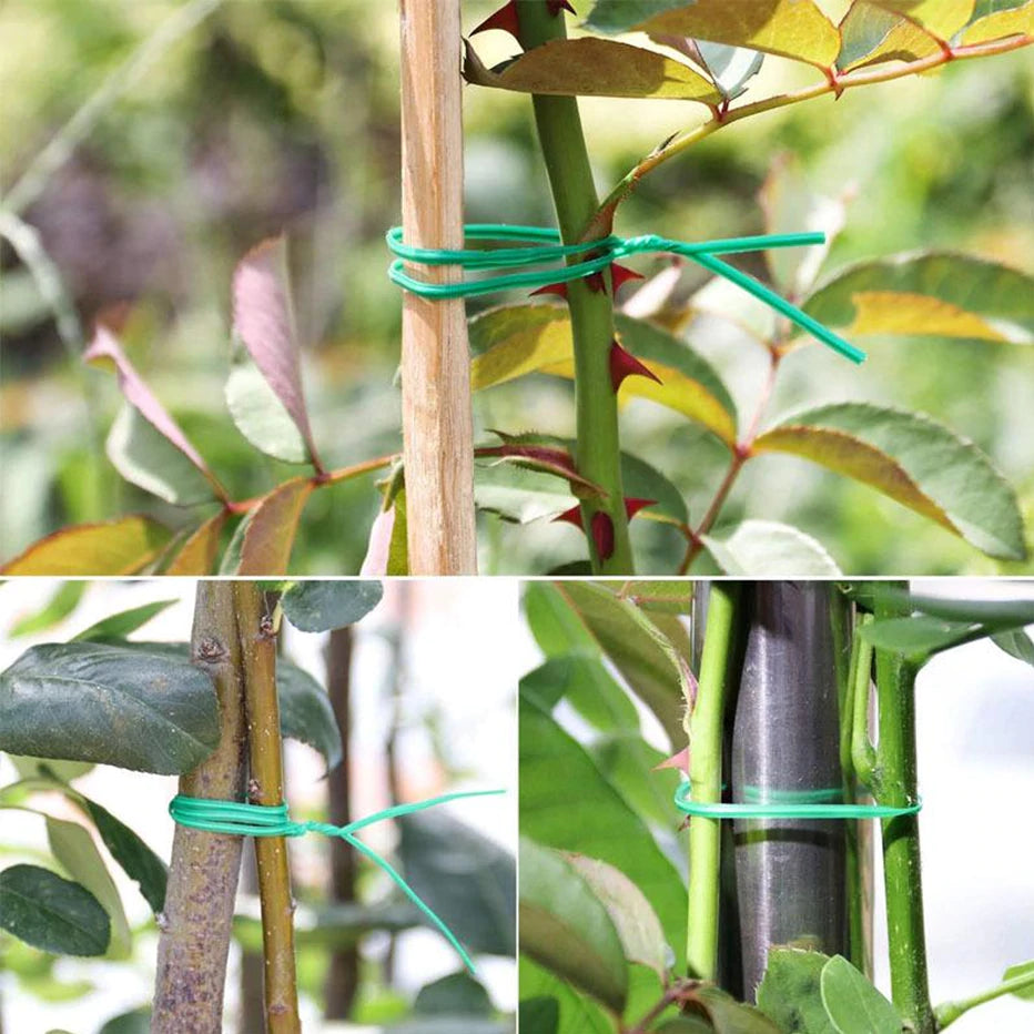PLASTIC TWIST TIE WIRE SPOOL WITH CUTTER FOR GARDEN YARD PLANT 50M (GREEN)