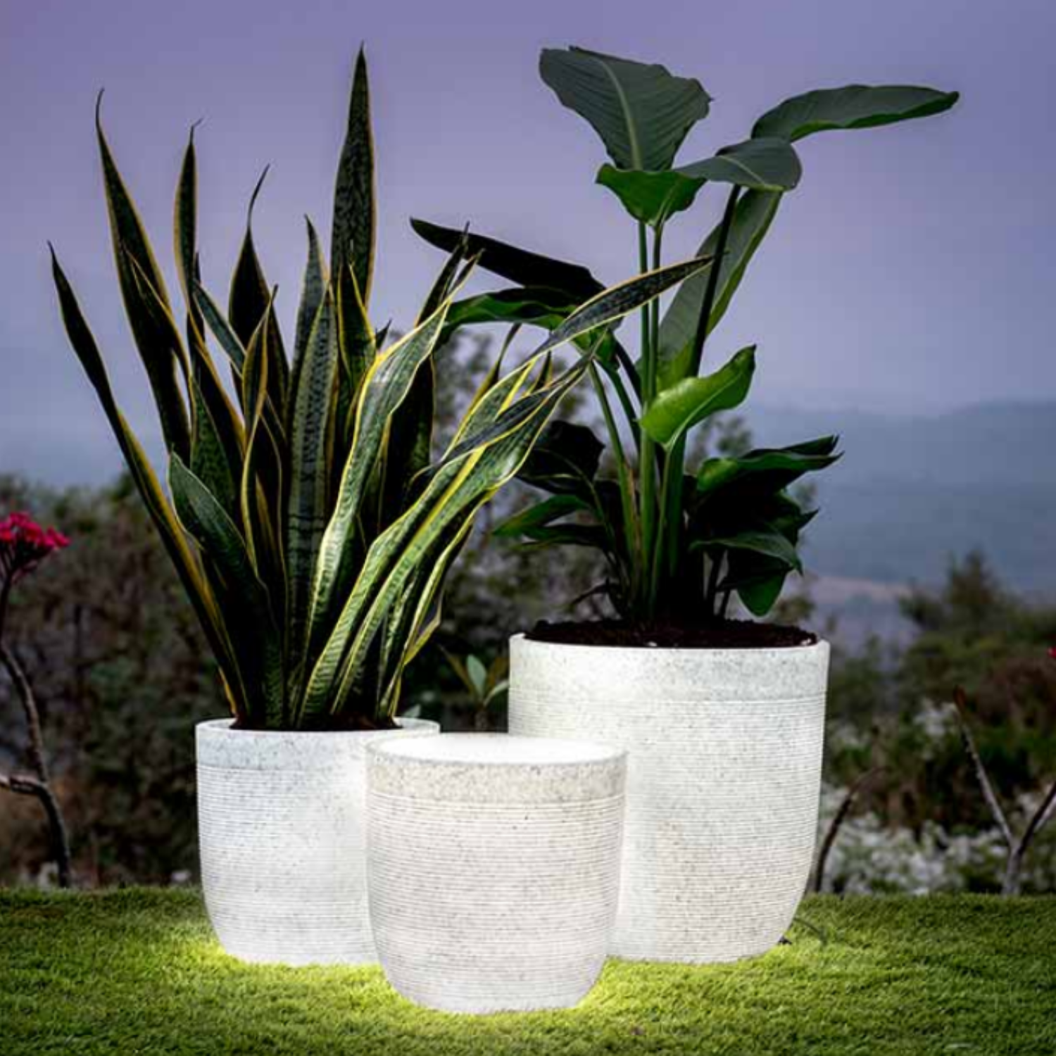 Milano 50cm Led Round Plastic Pot with Wheels for Home & Garden (50CM | 19.6 INCH, White Stone Finish)
